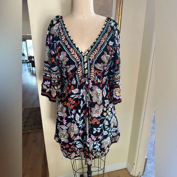 FARM Rio Black Floral Mini Dress - Picture 3 of 12